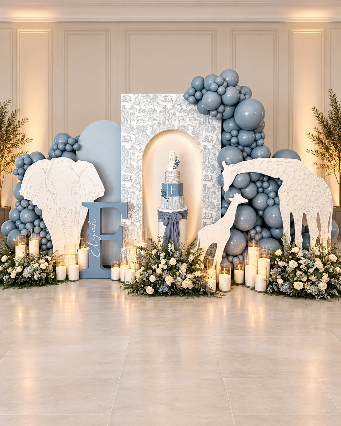 Safari Blue Elegance decoración infantil premium en Santiago