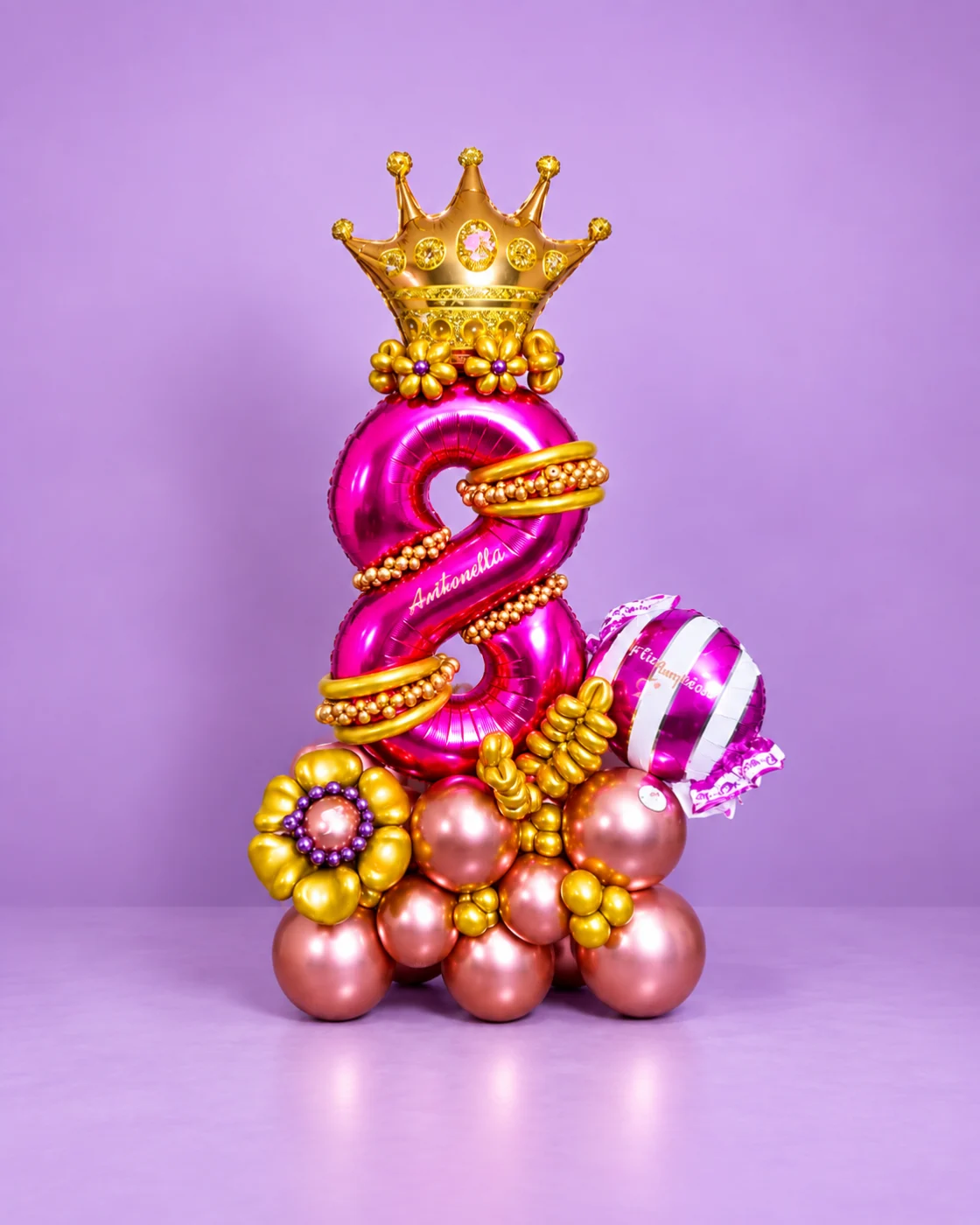 Bouquet de Globos Princesa personalizado con número y corona